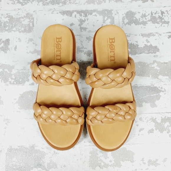Born Fressia Light Braided Tan Slip On PLatform Sandals H571 - Picture 9 of 13